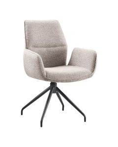 Draaibare armstoel Gavio Taurus Grey met lichtgrijze bekleding, afgeronde armleuningen en zwart metalen kruispoot
