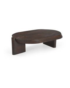 Plat ovale eetkamertafel Sem met HPL tafelblad, verfijnde facetrand en modern Kai-onderstel in een elegante uitvoering.