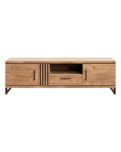 INHOUSE TV-meubel Giantina 200 cm in mango decor met twee deuren, een lade, open vak en metalen poten in anodic brown.