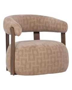 WOOOD Foon fauteuil in zandkleurige structuurstof met rond ontwerp en houten frame