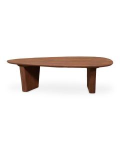 Ovale salontafel Wow van Nature Smooth mangohout met warmbruine afwerking en sculpturale houten poten.