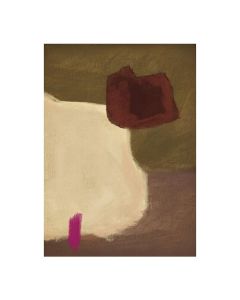 Urban Cotton Navia met abstracte vlakken in olijfgroen, cr&egrave;me, bruin, bordeaux en roze.