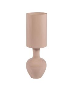 Lichtroze tafellamp Loa XL met hoogglans afwerking, cilindervormige kap en ronde voet.