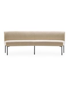 Profijt Meubel eetkamerbank Cintra in licht beige boucl&eacute; met zwarte metalen poten, vooraanzicht.