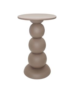 Organisch gevormde plantentafel Gouda in bruin met metalen constructie, ronde vormen en poedercoating, vrijstaand afgebeeld op een lichte achtergrond.