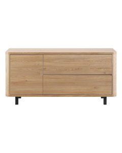 TV-meubel Lirona 117 cm old oak met &eacute;&eacute;n deur, lade en klepvak op witte achtergrond.