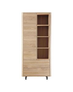 Pronto Wonen Lirona wandkast in old oak met open vakken en twee laden.