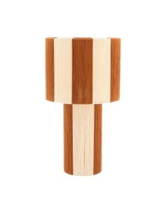 By-Boo tafellamp Ropi in caramel met cilindervormige voet en kap, bekleed met gestreept katoentouw in naturel en warme bruintinten.