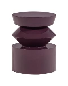 WOOOD Auren bijzettafel in paarsbruine hoogglans met sculpturale ronde vormen.