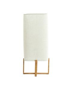 Profijt Meubel tafellamp Wyn met cr&egrave;mekleurige linnen lampenkap en houten voet.