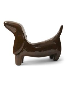 Rivi&egrave;ra Maison Dachshund Statue glanzend bruin teckelbeeld van aluminium.