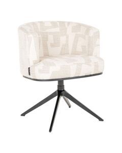Draaibare armstoel Cheyenne Beige Graffic van Richmond Interiors in schuin vooraanzicht met zwart draaionderstel.