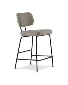 Dyyk barkruk Ted met beige stoffen zitting, afgeronde rugleuning en zwart metalen onderstel.