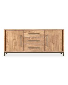 Profijt Meubel dressoir Caliso in mango decor met drie laden, twee deuren en donkerbruine metalen details