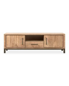 Profijt Meubel Calisa tv-meubel 160 cm in mango decor met twee deuren, lade, open vak en donkerbruin metalen onderstel