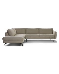 Beige Dyyk hoekbank Philou met chaise longue links en slanke metalen poten.