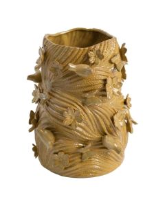 COCOmaison Greenbird vaas 31 cm met reli&euml;f van bloemen, vogels en golvende lijnen.