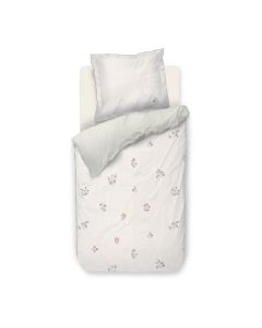 Pip Studio Mughal Flower dekbedovertrek offwhite met kleine bloemenboeketjes en sterrenprint aan de achterzijde.
