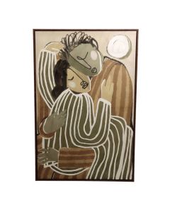 Kersten wandpaneel van linnen met abstract stel in groen, beige en bruin.