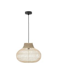 Hanglamp Las Dalias Large van MUST Living met ronde open kap van naturel pitrit en een zwart ophangsnoer
