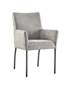 Pronto Wonen armstoel Cenare in Macan stof Dolphin met armleuningen en zwarte metalen poten.