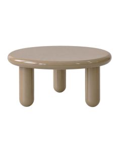 Ronde COCOmaison Mauro salontafel beige met hoogglans afwerking en drie ronde poten.
