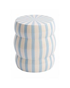 COCOmaison bijzettafel Yuki Blauw met blauw-witte strepen en glanzende afwerking, vooraanzicht.
