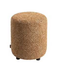 COCOmaison BeautiQ Sola poef in oker met organisch geweven patroon en zwarte pootjes.