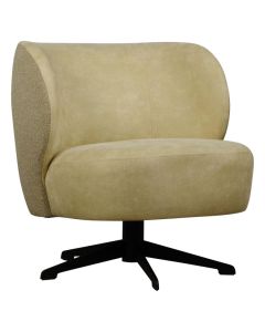Draaifauteuil Wilder met beige bekleding, contrasterende rug en zwarte draaivoet.