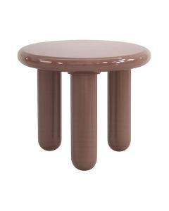 COCOmaison Mauro roze bijzettafel met ronde top en drie cilindervormige poten.