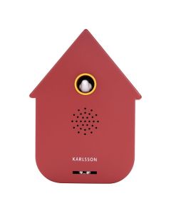Karlsson Sound Box Modern Cuckoo in okerrood met huisvorm, rond vogelvenster en ge&iuml;ntegreerde speaker.
