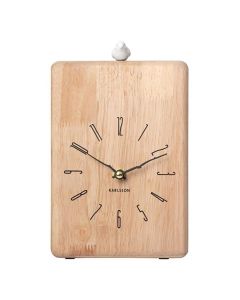Karlsson Rama Cuckoo wand- en tafelklok van licht hout met zwarte wijzers, speelse cijfers en wit koekoeksvogeltje bovenop.