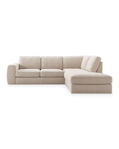 Hoekbank Azara in beige met royale zitkussens, zachte rugkussens en chaise longue aan de rechterzijde