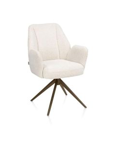 Armstoel Baya in cr&egrave;me stof Sevilla met armleuningen en steelbrown metalen draaionderstel