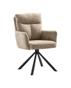 Armstoel Dixon van Profijt Meubel in beige weefstof met comfortabele kussens en matzwart metalen draaionderstel
