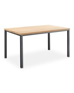Eettafel Caltana 120 x 90 cm met mangokleurig tafelblad en zwart metalen frame.