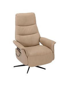 Relaxfauteuil Inverno Large in stone grey leder met open armen en zwarte vijfteensvoet, rechtop van voren gezien