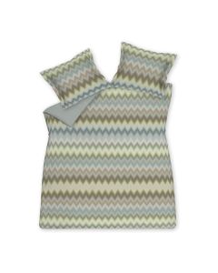 Dekbedovertrek Wavy Wonder Thyme met vervagende zigzaglijnen in zachte groene, blauwe, grijze en beige tinten