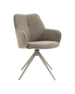 Vooraanzicht van taupekleurige armstoel Sawa van Profijt Meubel met verticale rugnaad en bijpassend taupe onderstel