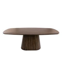 Eettafel Central 215 cm van bruin acaciahout met ovale middenpoot