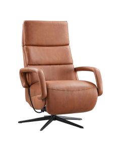 INHOUSE relaxfauteuil Helara M in cognackleurig leer met zwarte 5-teensvoet