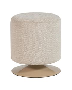 Beige boucl&eacute; poef Islen van WOOOD met ronde vorm en draaivoet.