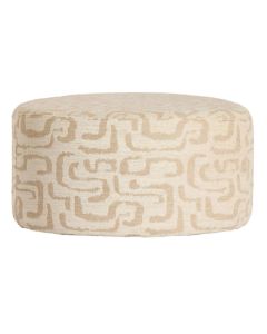Beige Light & Living poef Liberia met afgeronde vorm en zandkleurig grafisch patroon.