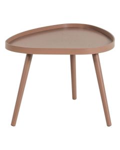 Oudroze WOOOD Mae bijzettafel met organisch blad en drie slanke poten.
