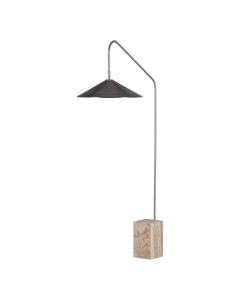 WOOOD Korn vloerlamp in chroom met brede metalen kap en natuurstenen voet.