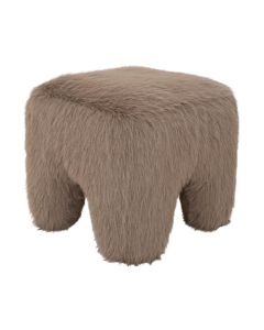 Taupe Urban Nature Culture Kira poef met langharige bekleding en vier chunky poten.