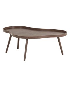 Bruine WOOOD Mae bijzettafel met langwerpig organisch blad en slanke grenenhouten poten.