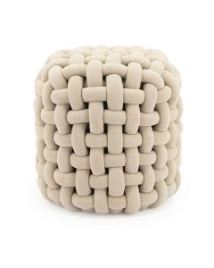 Beige By-Boo poef Poofie met kubusvorm, grove vlechtstructuur en verticale banen