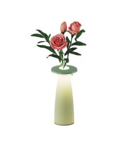 Groene tafellamp Flora Mini met organische bloemvormige kap, ronde lichtbron en slanke voet