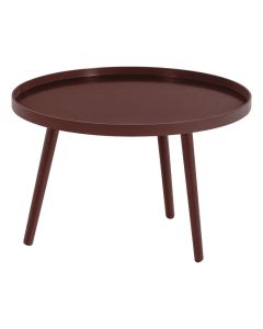 Bordeauxrode WOOOD Mesa bijzettafel met rond blad, opstaande rand en drie slanke poten.